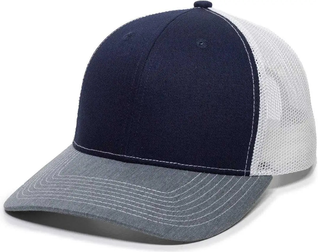 OC Sports OC771 Adjustable Mesh Back Cap - Navy White Heathered Gray - Navy White / 6 7/8’’ - 7 1/2’’
