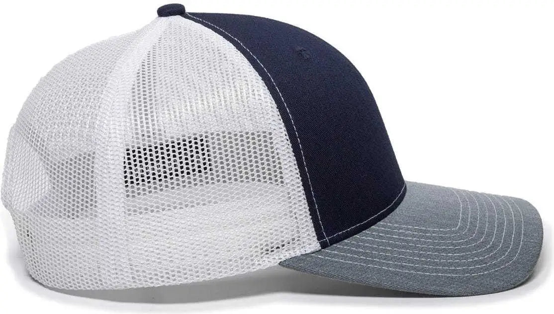 OC Sports OC771 Adjustable Mesh Back Cap - Navy White Heathered Gray - Navy White / 6 7/8’’ - 7 1/2’’