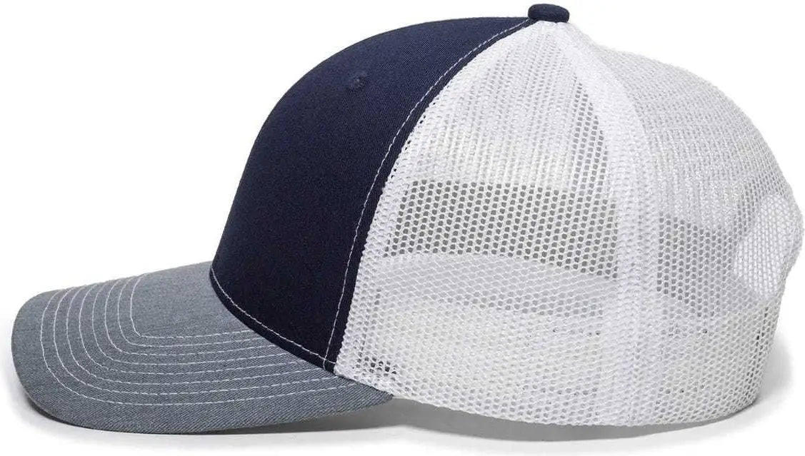 OC Sports OC771 Adjustable Mesh Back Cap - Navy White Heathered Gray - Navy White / 6 7/8’’ - 7 1/2’’