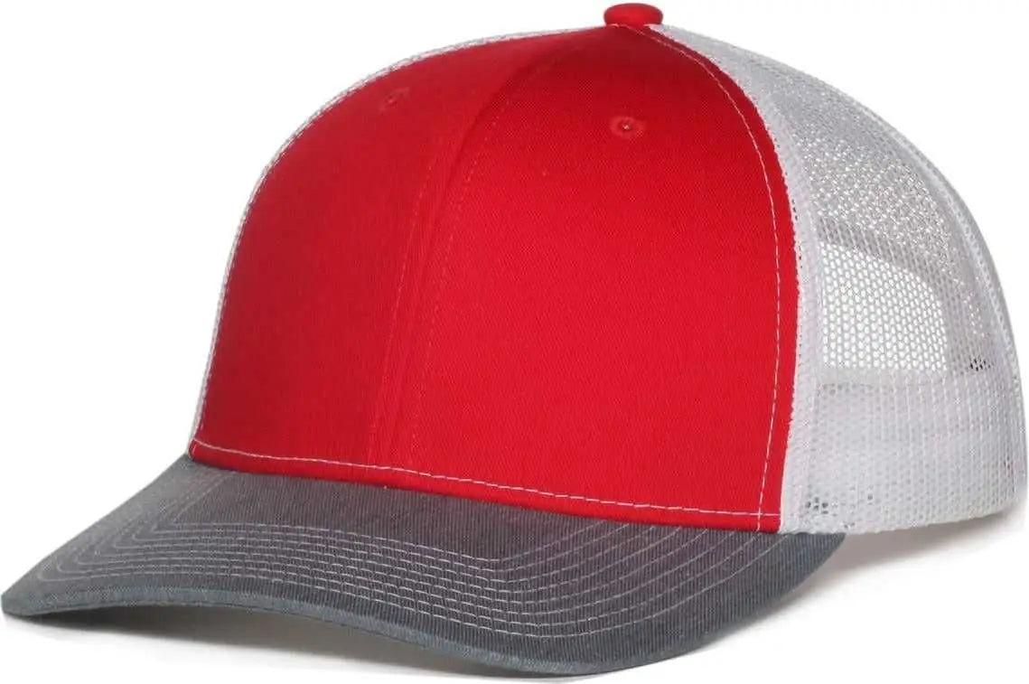 OC Sports OC771 Adjustable Mesh Back Cap - Red White Heather Gray - Heather Gray / OSFM