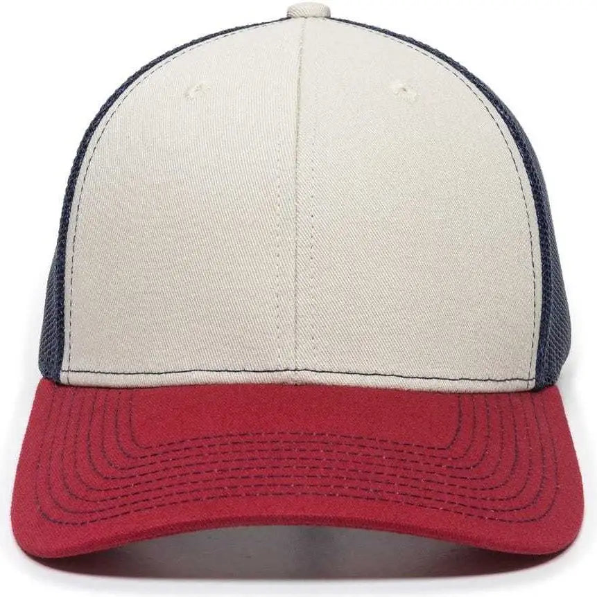OC Sports OC771 Adjustable Mesh Back Cap - Stone Navy Cardinal - Ivory Navy / 6 7/8’’ - 7 1/2’’