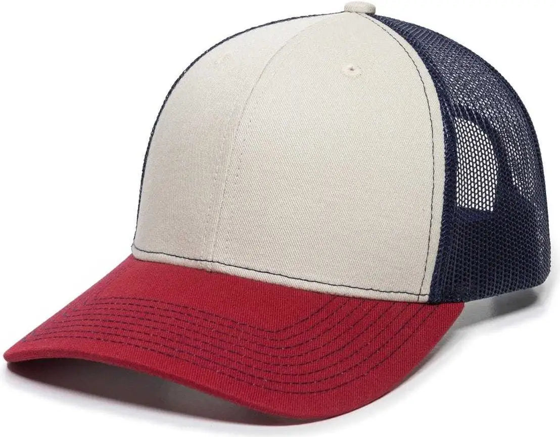 OC Sports OC771 Adjustable Mesh Back Cap - Stone Navy Cardinal - Ivory Navy / 6 7/8’’ - 7 1/2’’