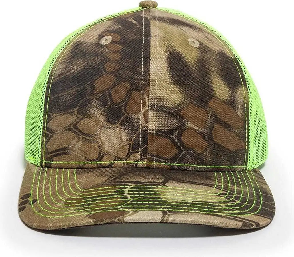 OC Sports OC771CAMO Adjustable Mesh Back Cap - Kryptek Highlander Neon Yellow - Kryptek Highlander Lime / 6 7/8’’ - 7