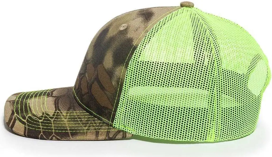 OC Sports OC771CAMO Adjustable Mesh Back Cap - Kryptek Highlander Neon Yellow - Kryptek Highlander Lime / 6 7/8’’ - 7