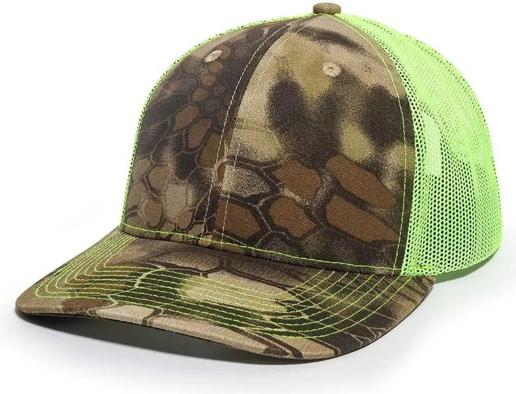 OC Sports OC771CAMO Adjustable Mesh Back Cap - Kryptek Highlander Neon Yellow - Kryptek Highlander Lime / 6 7/8’’ - 7
