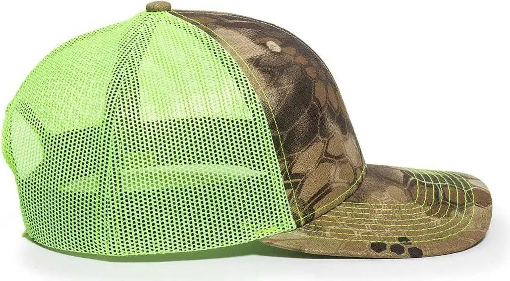 OC Sports OC771CAMO Adjustable Mesh Back Cap - Kryptek Highlander Neon Yellow - Kryptek Highlander Lime / 6 7/8’’ - 7