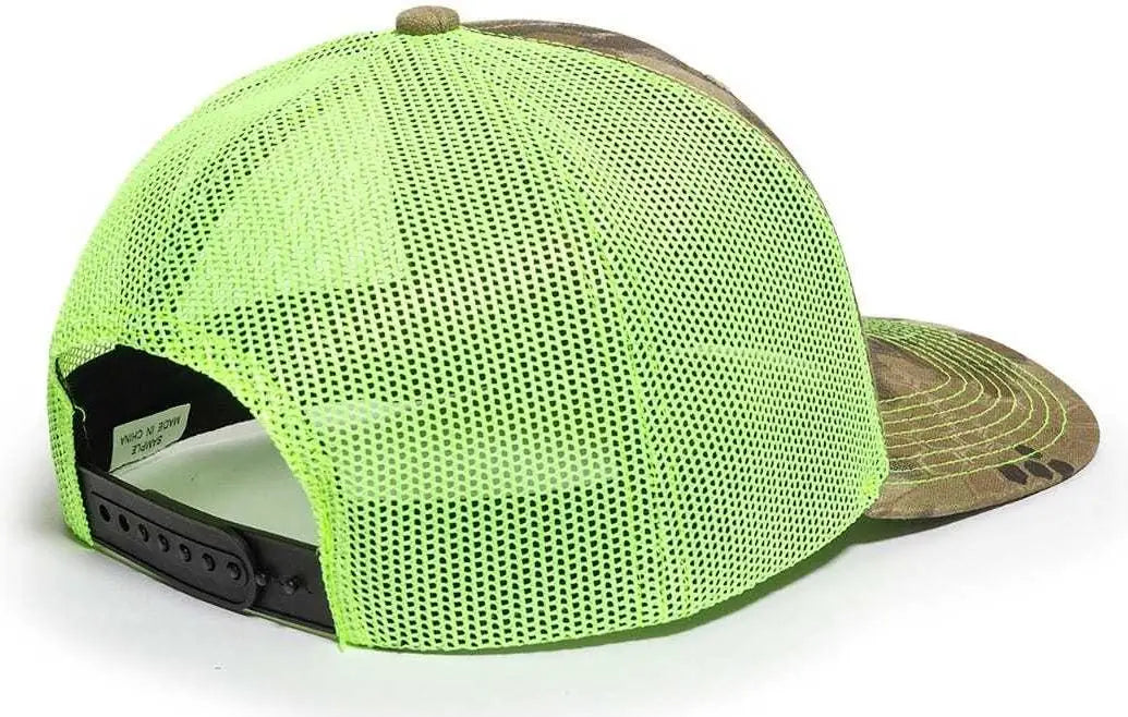 OC Sports OC771CAMO Adjustable Mesh Back Cap - Kryptek Highlander Neon Yellow - Kryptek Highlander Lime / 6 7/8’’ - 7