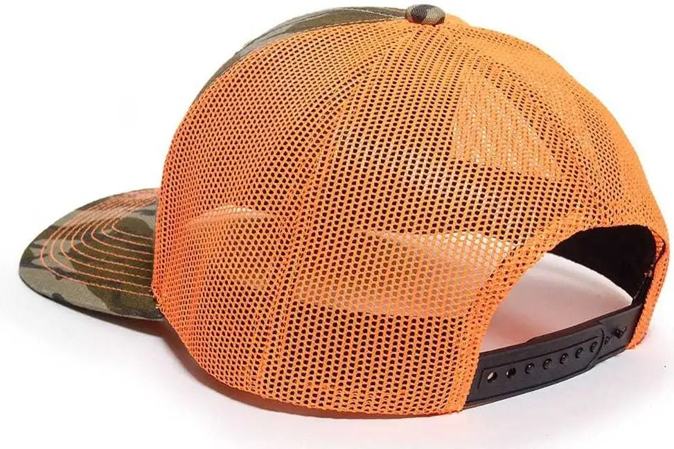 OC Sports OC771CAMO Adjustable Mesh Back Cap - Mossy Oak Original Bottomland Neon Orange - Mossy Oak Neon Orange / 6