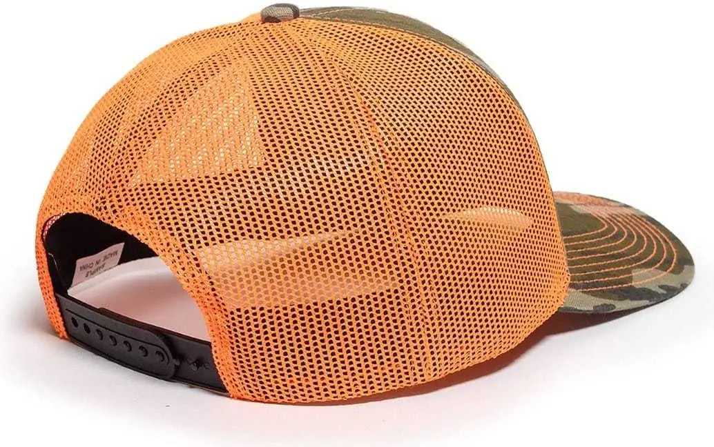 OC Sports OC771CAMO Adjustable Mesh Back Cap - Mossy Oak Original Bottomland Neon Orange - Mossy Oak Neon Orange / 6