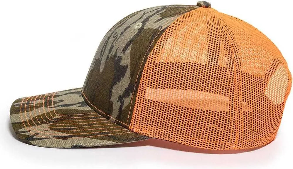 OC Sports OC771CAMO Adjustable Mesh Back Cap - Mossy Oak Original Bottomland Neon Orange - Mossy Oak Neon Orange / 6