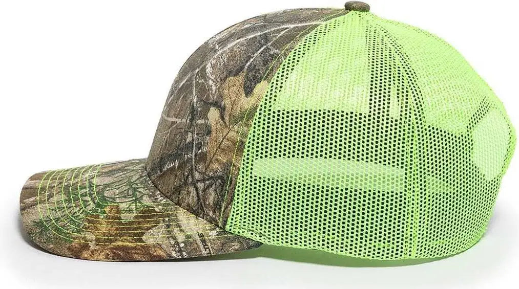 OC Sports OC771CAMO Adjustable Mesh Back Cap - Realtree Edge Neon Yellow - Realtree Edge Lime / 6 7/8’’ - 7 1/2’’
