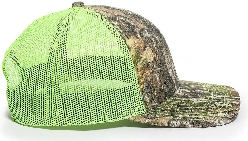 OC Sports OC771CAMO Adjustable Mesh Back Cap - Realtree Edge Neon Yellow - Realtree Edge Lime / 6 7/8’’ - 7 1/2’’