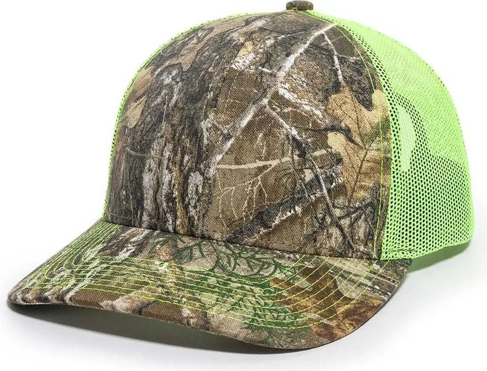 OC Sports OC771CAMO Adjustable Mesh Back Cap - Realtree Edge Neon Yellow - Realtree Edge Lime / 6 7/8’’ - 7 1/2’’