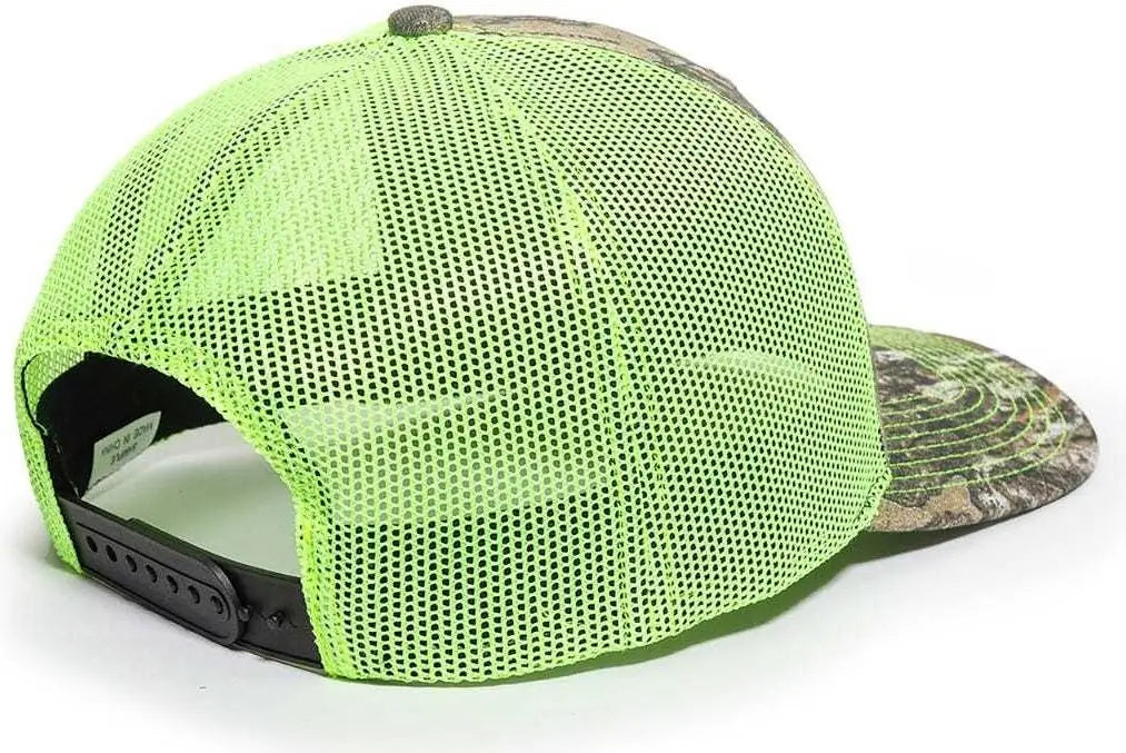 OC Sports OC771CAMO Adjustable Mesh Back Cap - Realtree Edge Neon Yellow - Realtree Edge Lime / 6 7/8’’ - 7 1/2’’