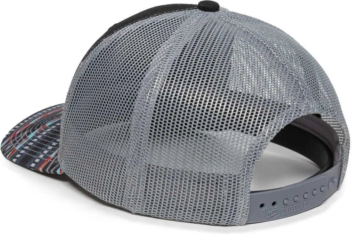 OC Sports OC771P Slight Pre-Curved Sublimated Visor Cap - Black Light Gray Aqua - Black Gray / 6 7/8’’ - 7 1/2’’