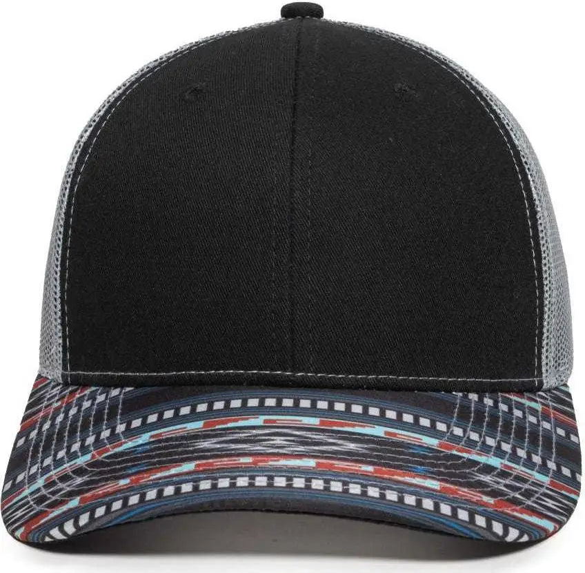 OC Sports OC771P Slight Pre-Curved Sublimated Visor Cap - Black Light Gray Aqua - Black Gray / 6 7/8’’ - 7 1/2’’