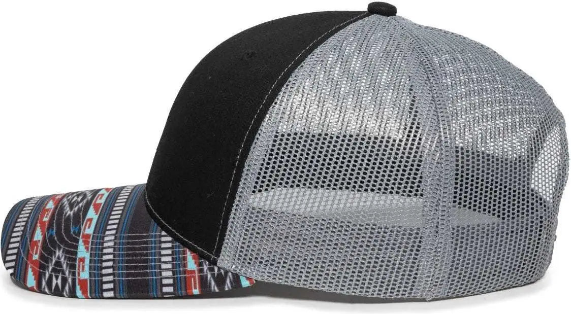 OC Sports OC771P Slight Pre-Curved Sublimated Visor Cap - Black Light Gray Aqua - Black Gray / 6 7/8’’ - 7 1/2’’
