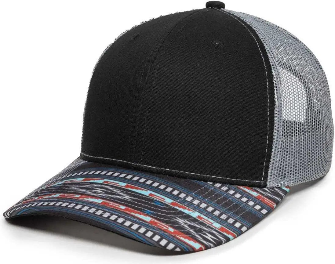 OC Sports OC771P Slight Pre-Curved Sublimated Visor Cap - Black Light Gray Aqua - Black Gray / 6 7/8’’ - 7 1/2’’