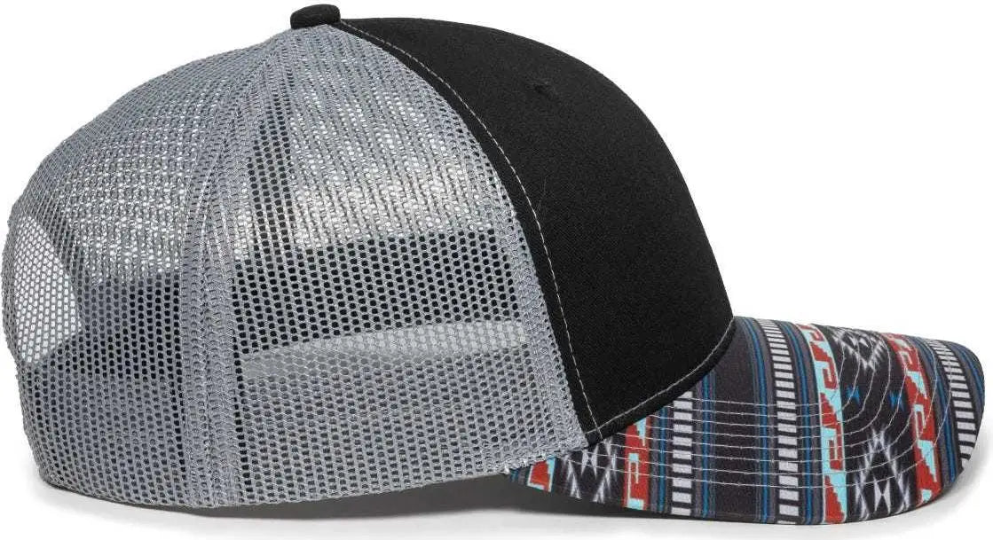OC Sports OC771P Slight Pre-Curved Sublimated Visor Cap - Black Light Gray Aqua - Black Gray / 6 7/8’’ - 7 1/2’’