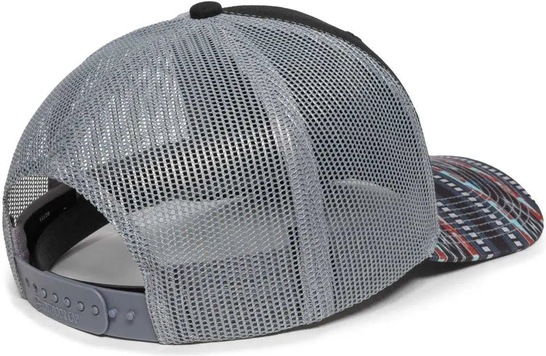 OC Sports OC771P Slight Pre-Curved Sublimated Visor Cap - Black Light Gray Aqua - Black Gray / 6 7/8’’ - 7 1/2’’
