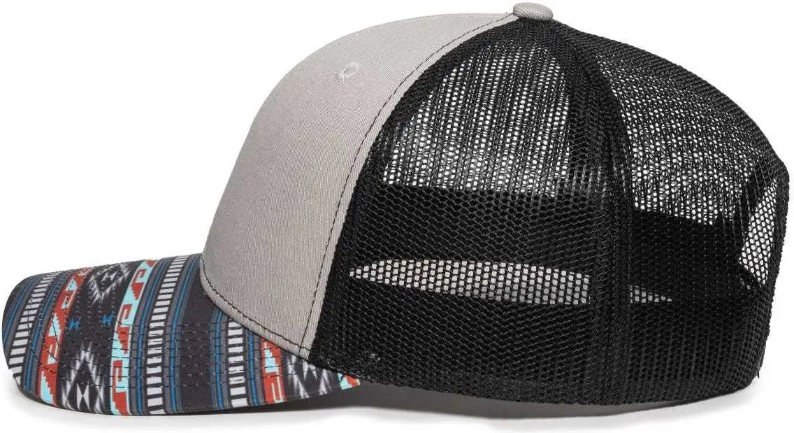OC Sports OC771P Slight Pre-Curved Sublimated Visor Cap - Light Gray Black Aqua - Gray Black / 6 7/8’’ - 7 1/2’’