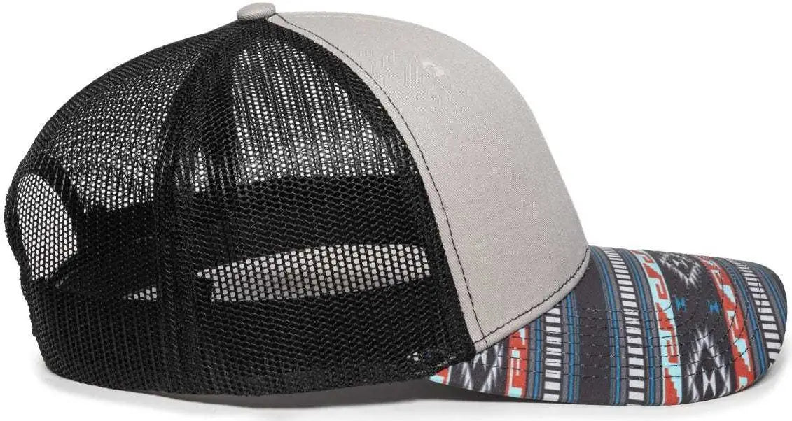 OC Sports OC771P Slight Pre-Curved Sublimated Visor Cap - Light Gray Black Aqua - Gray Black / 6 7/8’’ - 7 1/2’’
