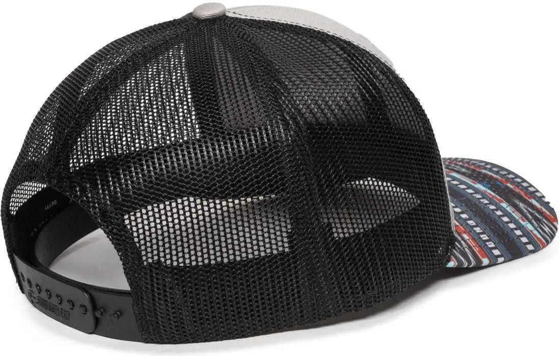 OC Sports OC771P Slight Pre-Curved Sublimated Visor Cap - Light Gray Black Aqua - Gray Black / 6 7/8’’ - 7 1/2’’