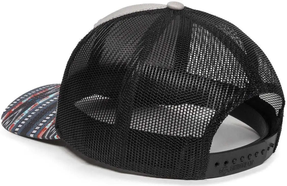 OC Sports OC771P Slight Pre-Curved Sublimated Visor Cap - Light Gray Black Aqua - Gray Black / 6 7/8’’ - 7 1/2’’