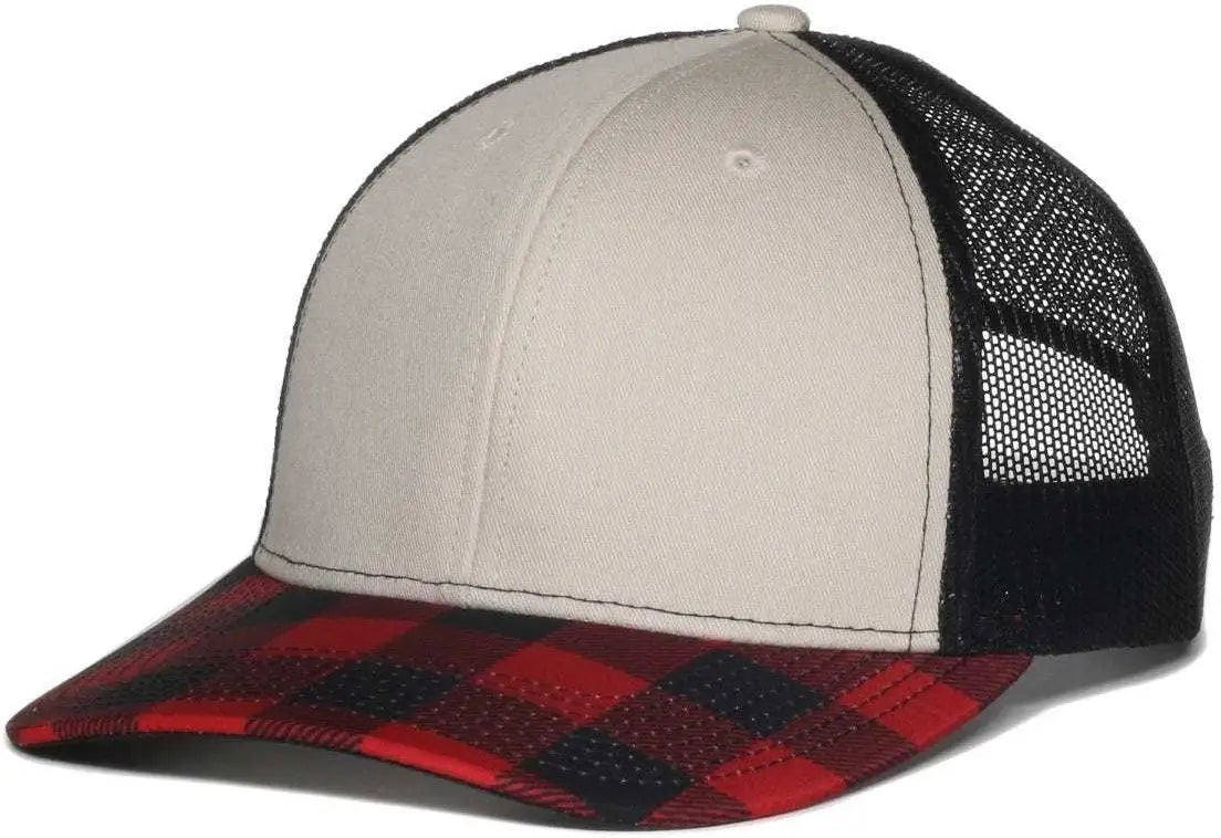 OC Sports OC771P Slight Pre-Curved Sublimated Visor Cap - Stone Black Red Plaid - Black Red / 6 7/8’’ - 7 1/2’’