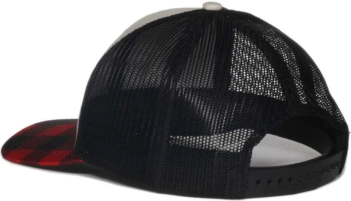 OC Sports OC771P Slight Pre-Curved Sublimated Visor Cap - Stone Black Red Plaid - Black Red / 6 7/8’’ - 7 1/2’’