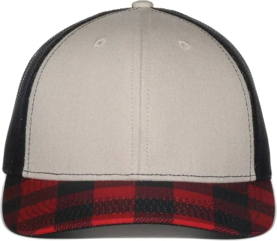 OC Sports OC771P Slight Pre-Curved Sublimated Visor Cap - Stone Black Red Plaid - Black Red / 6 7/8’’ - 7 1/2’’