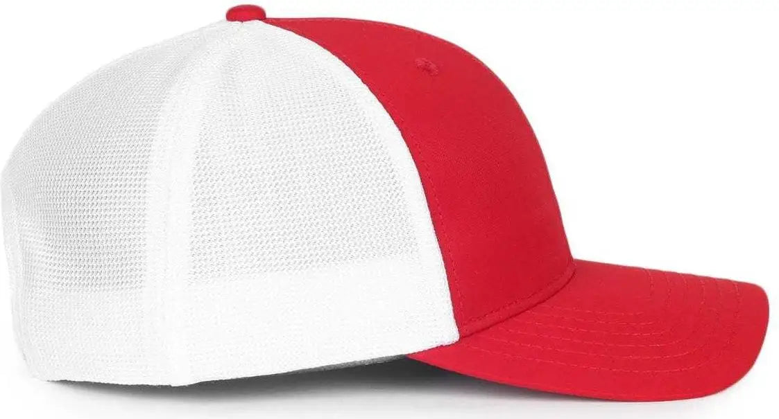 OC Sports OC771PF Slight Pre-Curved Visorr Cap - Red White - Red White / 6 7/8’’ - 7 1/2’’