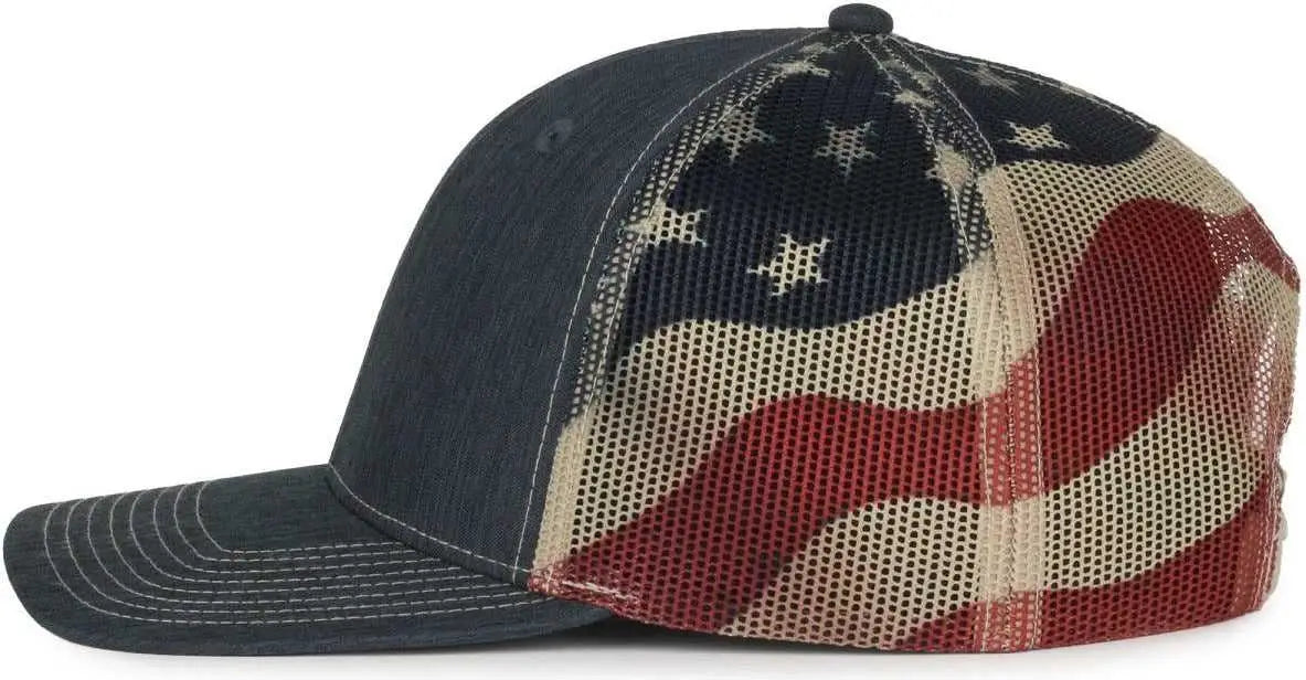 OC Sports OC771PM Mesh Back Mexican Flag Cap - Ln Heathered Navy Tan - Tan / OSFM