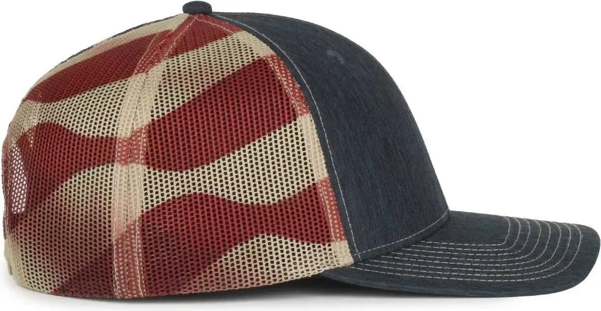OC Sports OC771PM Mesh Back Mexican Flag Cap - Ln Heathered Navy Tan - Tan / OSFM