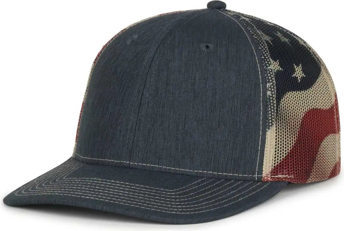 OC Sports OC771PM Mesh Back Mexican Flag Cap - Ln Heathered Navy Tan - Tan / OSFM