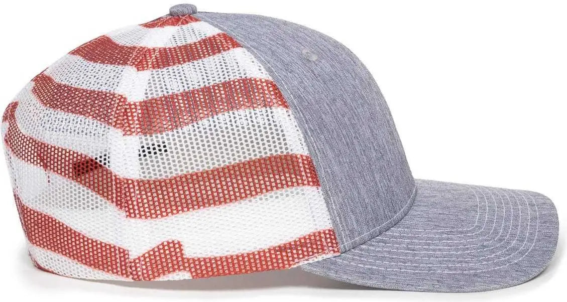 OC Sports OC771PM Mesh Back USA Flag Cap - LN Heathered Gray USA - Gray / 6 7/8’’ - 7 1/2’’