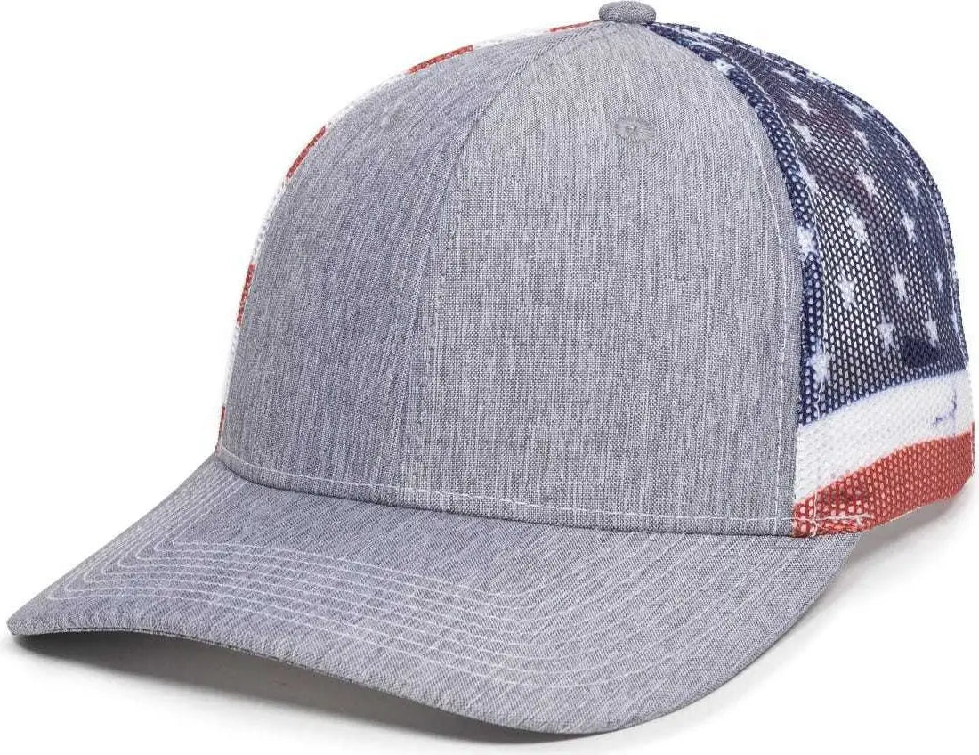 OC Sports OC771PM Mesh Back USA Flag Cap - LN Heathered Gray USA - Gray / 6 7/8’’ - 7 1/2’’
