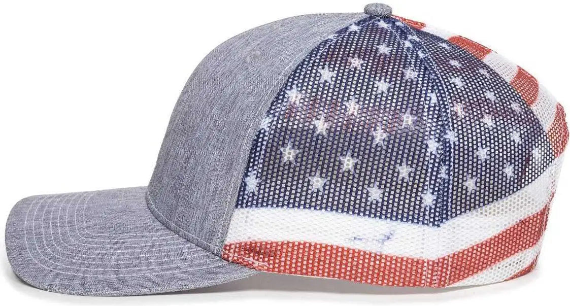 OC Sports OC771PM Mesh Back USA Flag Cap - LN Heathered Gray USA - Gray / 6 7/8’’ - 7 1/2’’
