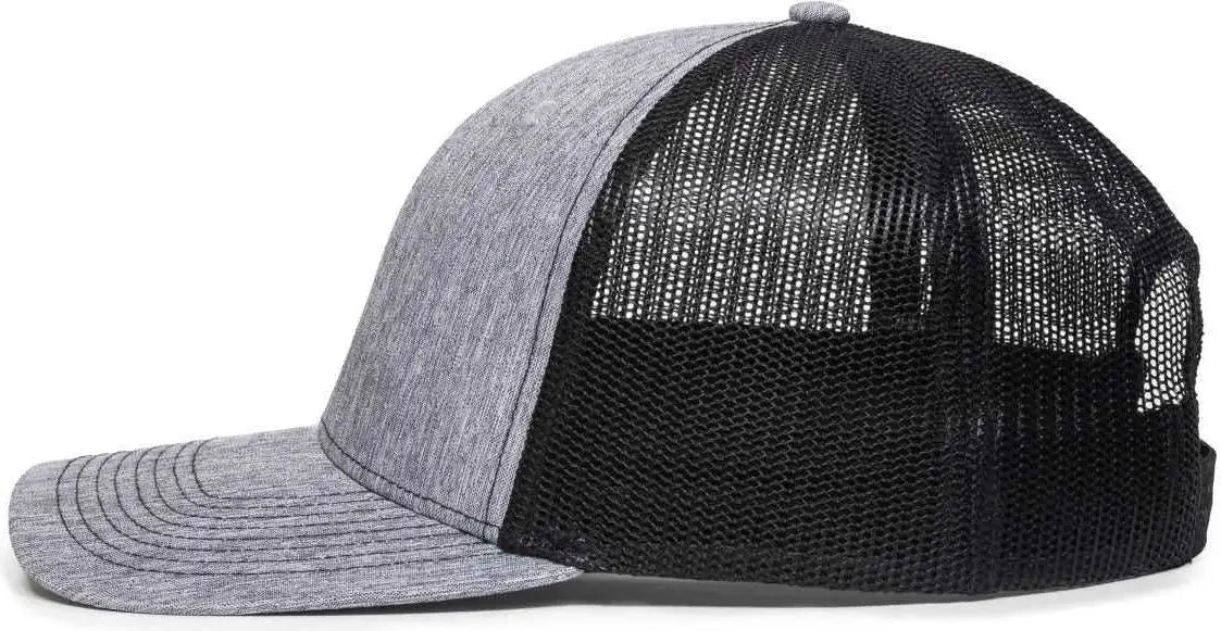 OC Sports OC771V Adjustable Mesh Back Cap - Heathered Gray Black - Gray Black / 6 7/8’’ - 7 1/2’’