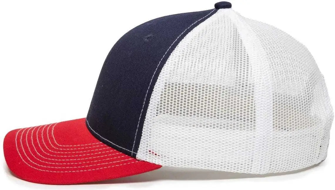 OC Sports OC771V Adjustable Mesh Back Cap - Navy White Red - Navy White / 6 7/8’’ - 7 1/2’’
