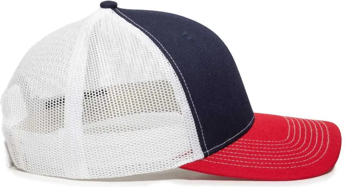 OC Sports OC771V Adjustable Mesh Back Cap - Navy White Red - Navy White / 6 7/8’’ - 7 1/2’’