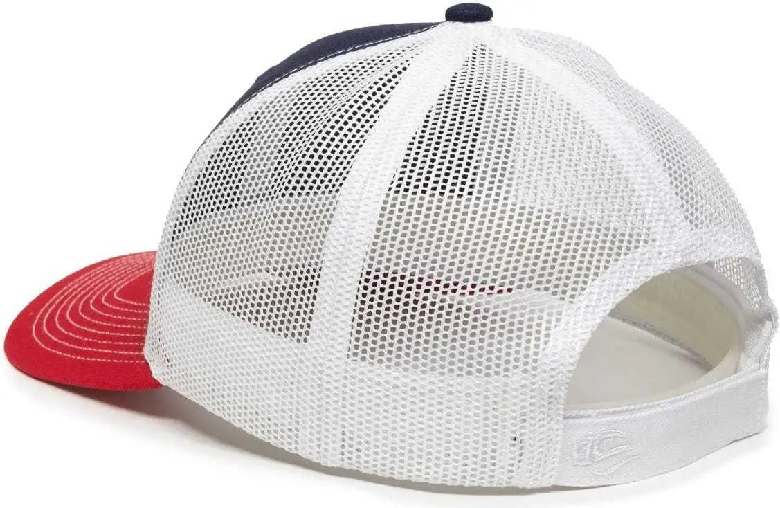 OC Sports OC771V Adjustable Mesh Back Cap - Navy White Red - Navy White / 6 7/8’’ - 7 1/2’’