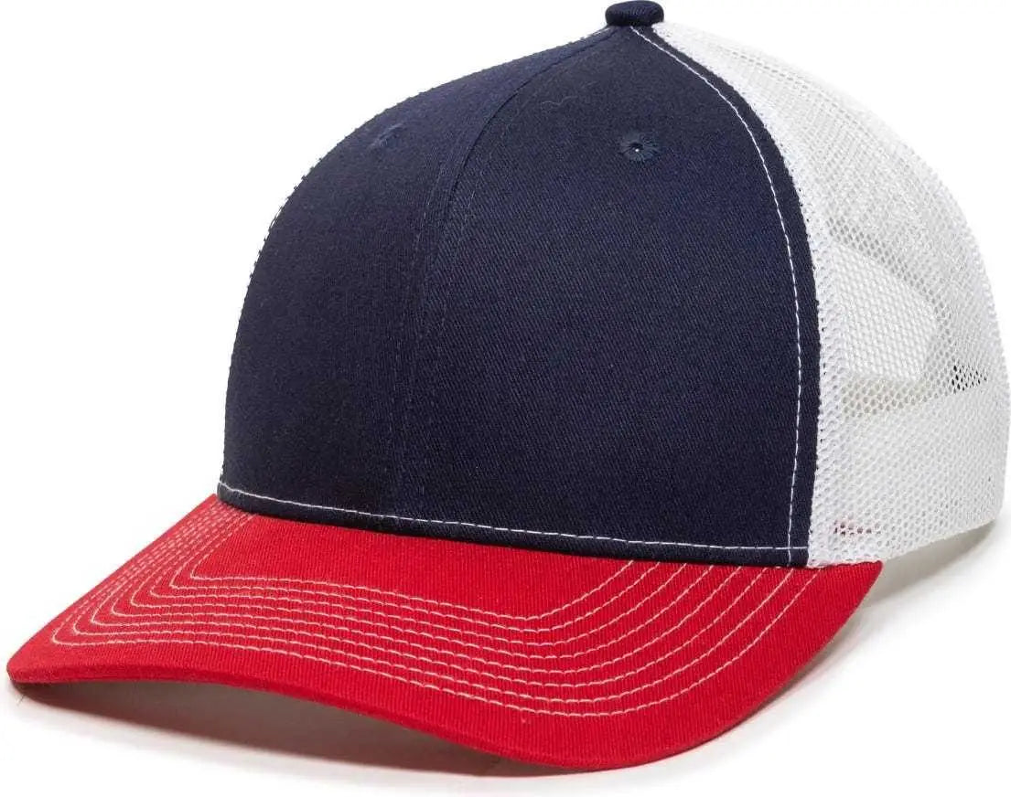 OC Sports OC771V Adjustable Mesh Back Cap - Navy White Red - Navy White / 6 7/8’’ - 7 1/2’’