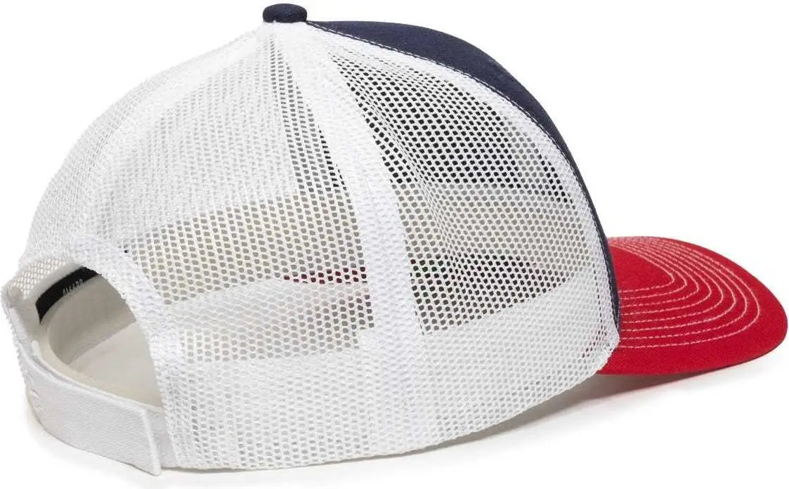 OC Sports OC771V Adjustable Mesh Back Cap - Navy White Red - Navy White / 6 7/8’’ - 7 1/2’’