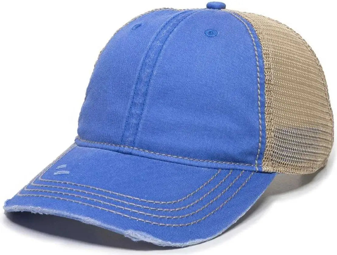 OC Sports OC801 Washed Adjustable Tea-Stained Mesh Back Panels Cap - Bahama Blue Tea Stain - Blue Ivory / 6 7/8’’ - 7