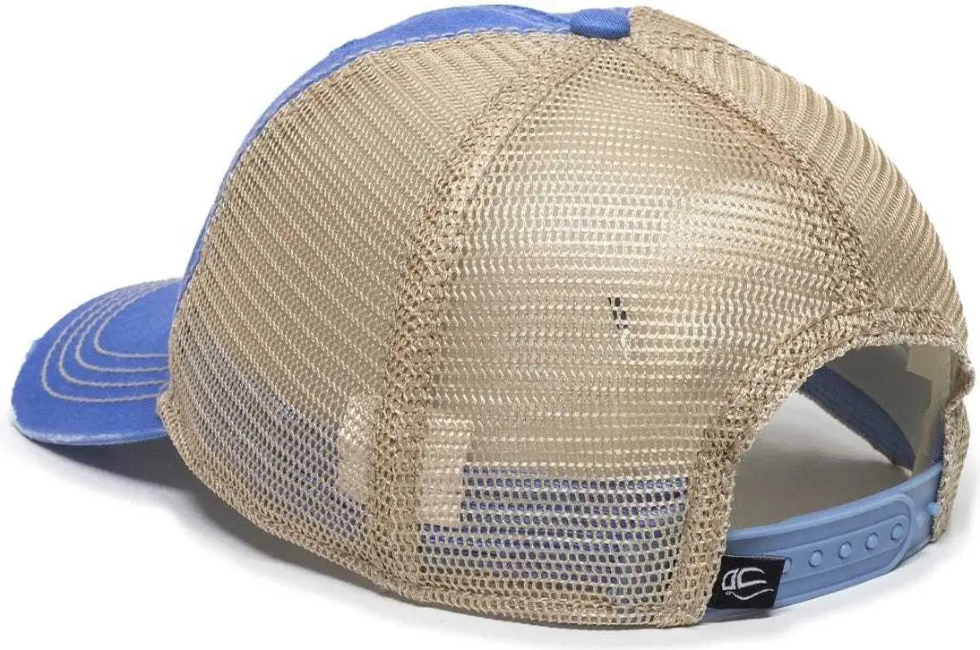OC Sports OC801 Washed Adjustable Tea-Stained Mesh Back Panels Cap - Bahama Blue Tea Stain - Blue Ivory / 6 7/8’’ - 7