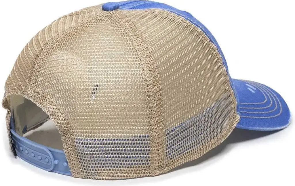 OC Sports OC801 Washed Adjustable Tea-Stained Mesh Back Panels Cap - Bahama Blue Tea Stain - Blue Ivory / 6 7/8’’ - 7