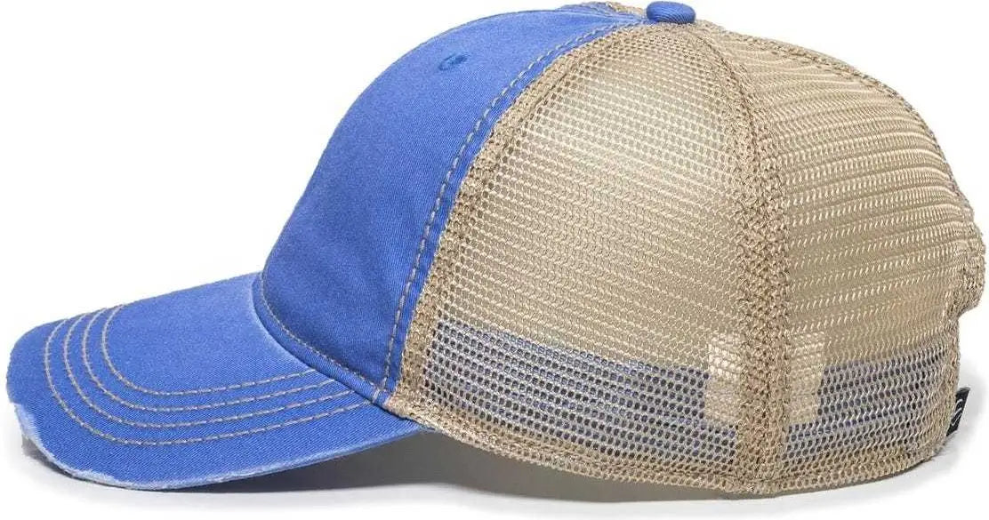 OC Sports OC801 Washed Adjustable Tea-Stained Mesh Back Panels Cap - Bahama Blue Tea Stain - Blue Ivory / 6 7/8’’ - 7