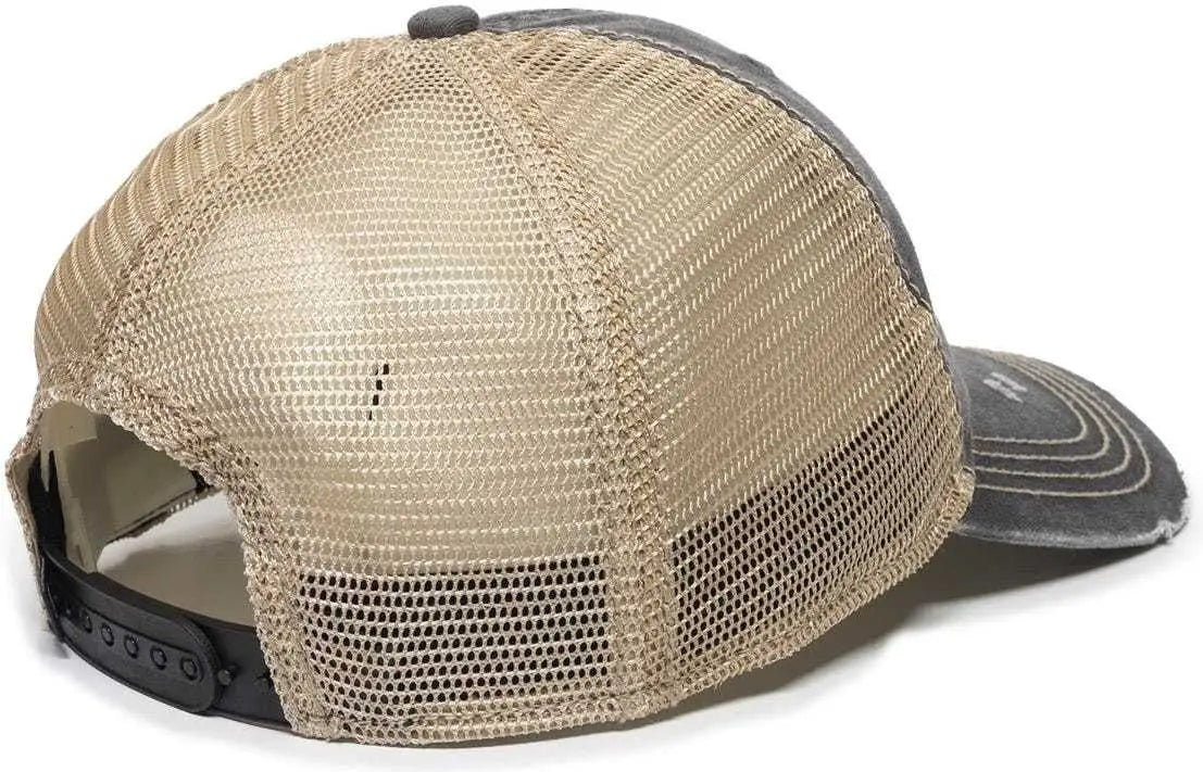 OC Sports OC801 Washed Adjustable Tea-Stained Mesh Back Panels Cap - Black Tea Stain - Black Ivory / 6 7/8’’ - 7 1/2’’
