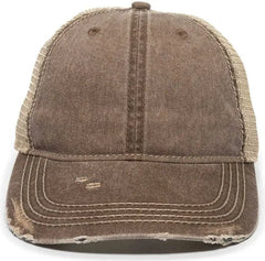 OC Sports OC801 Washed Adjustable Tea-Stained Mesh Back Panels Cap - Brown Tea Stain - Brown Ivory / 6 7/8’’ - 7 1/2’’